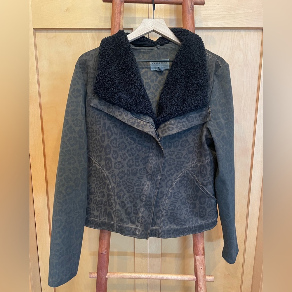 Marrakech Brown Leopard Print Jacket with Removable Fleece Collar